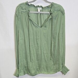 Joie Long Sleeve V-neck Tunic Top, Green, Womens Size 1X